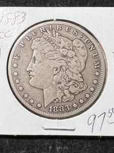 lot 02 image: 1883-CC US MORGAN SILVER DOLLAR
