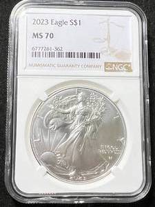 lot 03 image: 2023 AMERICAN SILVER EAGLE NGC MS70