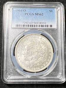 lot 09 image: 1904-O US MORGAN SILVER DOLLAR PCGS MS62