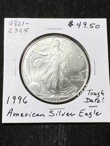 lot 11 image: 1996 AMERICAN SILVER EAGLE 1 TROY OZ .999 FINE SILVER