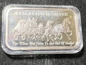 lot 12 image: 1 TROY OZ .999 FINE SILVER STAGECOACH SILVER BAR IN AIRTITE