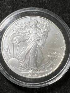 lot 17 image: 2024 AMERICAN SILVER EAGLE 1 TROY OZ .999 FINE SILVER IN AIRTITE