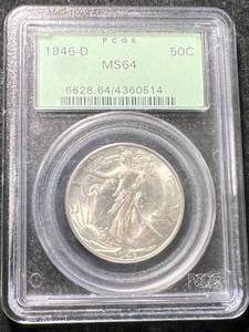 lot 23 image: 1946-D US WALKING LIBERTY HALF DOLLAR PCGS MS64
