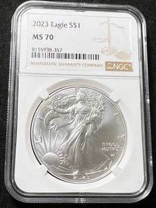 lot 36 image: 2023 AMERICAN SILVER EAGLE NGC MS70