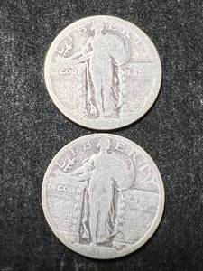 lot 63 image: 2 DATELESS US STANDING LIBERTY QUARTERS