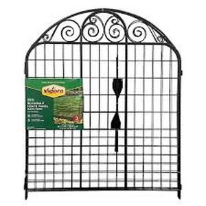 lot 6 image: Vigoro Rockdale 43.8 in. Black Steel Fence Panel (3-Pack) Customer Returns See Pictures