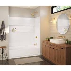lot 10 image: Bootz Industries NexTile 60 in. W x 32 in. D x 60 in. H Four-Piece Direct-to-Stud Composite Alcove Tub Surround in White Customer Returns See Pictures