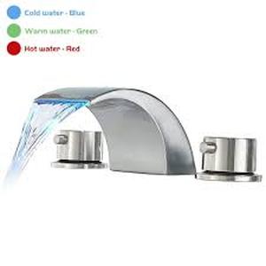 lot 56 image: BWE 8 in. Waterfall Widespread 2-Handle Bathroom Faucet With Led Light In Brushed Nickel   Customer Returns See Pictures