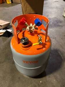 lot 55 image: SKYSHALO 30 lb. Capacity Refrigerant Recovery Tank with Float Switch, 14 to 12 Adaptor, Prevents Overflow, for All Refrigerants  Customer Returns See Pictures