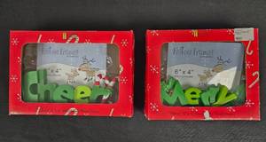 Set of 2 Melannco Festive Photo Frames Cheer and Merry 6x4 Inch Holiday Decor