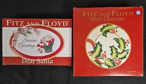 Fitz and Floyd Holiday Plates Set: Dear Santa Sentiment Tray and Noel Classique Canape Plate