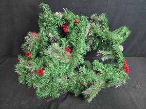 lot 32 image: Artificial Holiday Garland with Pinecones and Red Berries