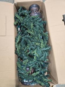 lot 45 image: Set of 2 Artificial Prelit Spiral Entryway Trees with Pots and Garland