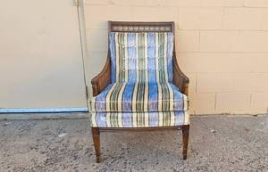 lot 66 image: Vintage Wooden Armchair with Striped Upholstery