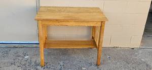 lot 72 image: Oak Wood Console Table with Drawer and Shelf 36in x 34in x 29in