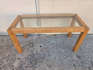 lot 90 image: Glass Top Oak Coffee Table, 37x16x19 Inches