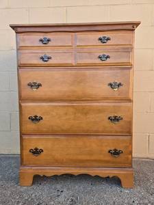 lot 93 image: Tall Wooden Chest of Drawers, 42x32x18 Inches