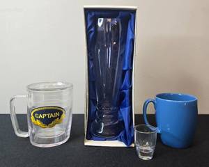 lot 135 image: Collection of Drinkware including Captain Mug, Straub Artglas Vase, Blue Mug, and Shot Glass