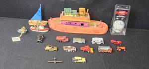 lot 138 image: Chicago Cubs Collectible Baseball & Collection of Assorted Toy Boats, Diecast Vehicles