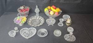 lot 160 image: Collection of Cut Glass Bowls and Candy Dishes with Faux Fruit