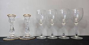 lot 161 image: Crystal Wine Glasses, Candle Holders, Cut Glass Bowls, and Clay Art Red Poppy Dish Set