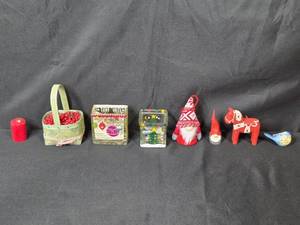 lot 168 image: Holiday Decor Collection with Ornaments, Candle, and Unopened Set of Gift Boxes