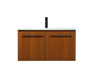 Simply Living 36 in. W x 18 in. D x 19.7 in. H Bath Vanity in Teak with Ivory White Engineered Marble Top