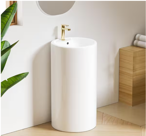 EridanusDenbigh Vitreous China 33 in. Round Free Standing Pedestal Sink with Faucet Hole and Overflow in Crisp White