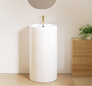 EridanusDenbigh Vitreous China 33 in. Round Free Standing Pedestal Sink with Faucet Hole and Overflow in Crisp White