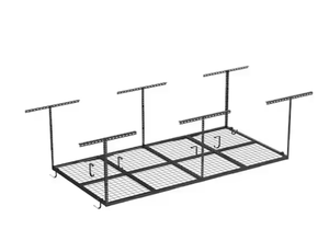 lot 21 image: FLEXIMOUNTSOHK Series 48 in. W x 96 in. D x 22-40 in. H Black Ceiling Mounted Overhead Garage Storage Rack with Accessory Hooks