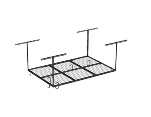 lot 22 image: FLEXIMOUNTSOHK Series 48 in. W x 72 in. D x 22-40 in. H Black Ceiling Mounted Overhead Garage Storage Rack with Accessory Hooks