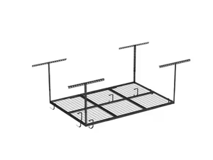 lot 23 image: FLEXIMOUNTSOHK Series 48 in. W x 72 in. D x 22-40 in. H Black Ceiling Mounted Overhead Garage Storage Rack with Accessory Hooks
