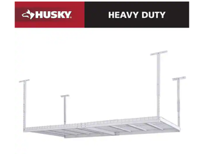 lot 25 image: Husky97.5 in. W x 43.75 in. H x 32 in. D Adjustable Metal Overhead Garage Storage Rack in White