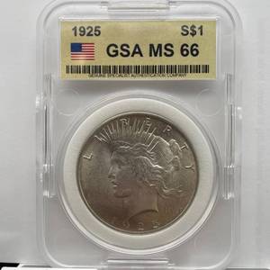 lot 24 image: 1925 Peace Silver Dollar  GSA MS66