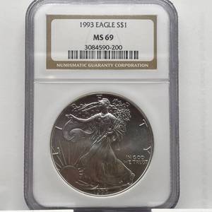 lot 47 image: 1993 American Silver Eagle  NGC Certified MS 69  Eighth Year of Issue