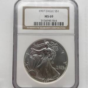 lot 48 image: 1997 American Silver Eagle  NGC Certified MS 69  Twelfth Year of Issue