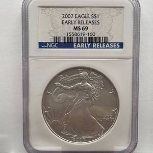 lot 54 image: 2007 American Silver Eagle  NGC Certified MS 69  Early Releases