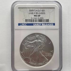 lot 55 image: 2008 American Silver Eagle  NGC Certified MS 69  Early Releases