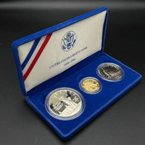 1986 U.S. Liberty 3-Coin Proof Set | Gold $5, Silver Dollar, & Clad Half Dollar in Original U.S. Mint Packaging