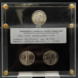 lot 30 image: 1942 Peace Walking Liberty Half Dollar  PNGL MS6565