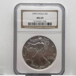 lot 50 image: 1999 American Silver Eagle  NGC Certified MS 69  Fourteenth Year of Issue