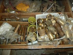 lot 412 image: Drawer # 9 Brass Nipples & Barbed Brass Fittings