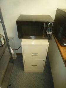 lot 500 image: Steel File Cabinet 2 Drawer & Microwave