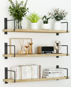 lot 101 image: LOT OF 3 EALLRINEC Floating Shelves, 24 Inches, Easy to Install, Wall Mounted, Rustic Wood for Dcor
