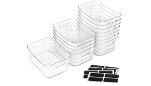 lot 112 image: LANDNEOO 12 PACK Multi-Use Clear Plastic Storage Bins for Organizing