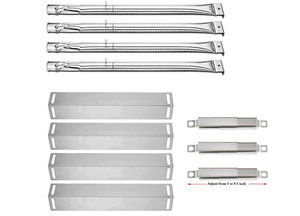 lot 114 image: Votenli S9215A (4-Pack) S1512A (4-Pack) 16 12 Stainless Steel Heat Plate and Burner and Adjustable Carryover Tube Replacement Parts Kit for Charbroil 463211512, 463211513 Gas Grill Model