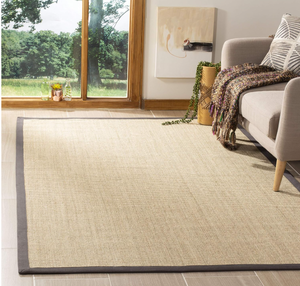 lot 201 image: SAFAVIEH Natural Fiber Collection Area Rug - 6 x 9, Natural & Dark Grey, Border Sisal Design