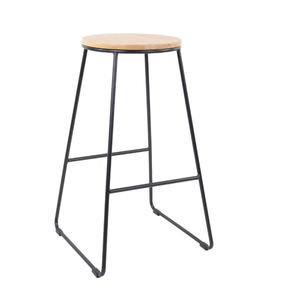 lot 305 image: Mainstays 28H Backless Stool Black Metal Base with Natural Wood Seat