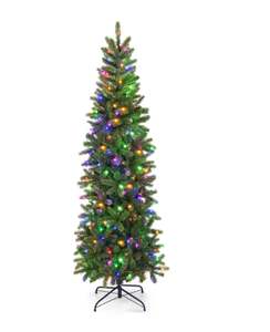 lot 306 image: Costway 6 FT7.5 FT Pre-Lit Hinged Artificial Christmas Tree w 648796 Tips & 270350 LED Lights, Green