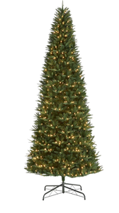 lot 32 image: Holiday Time 12ft Pre-Lit Rockford Sure-Lit Pole Slim Pine Christmas Tree, 800 LED, Green